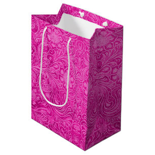 Sac Cadeau Moyen Motif Floral Soir rose Look cuir