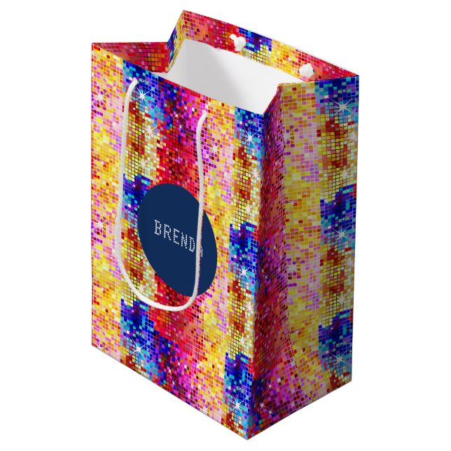 Sac Cadeau Moyen Motif géométrique de parties scintillant disco col (Devant Angle)