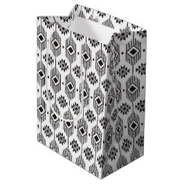 Sac Cadeau Moyen Motif géométrique ikat noir et blanc