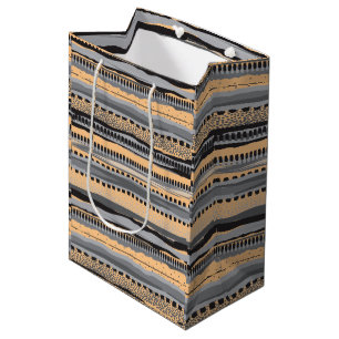 Sac Cadeau Moyen Motif géométrique tribal noir et jaune