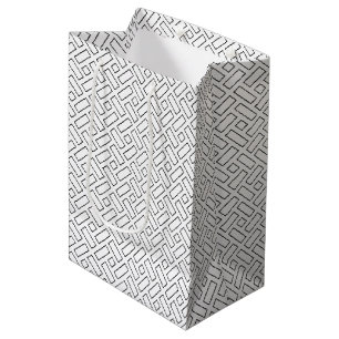 Sac Cadeau Moyen Motif linéaire noir et blanc - blanc