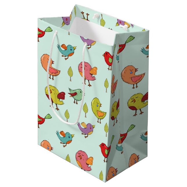 Sac Cadeau Moyen Motif mignon d'oiseaux Whimsical à main (Devant Angle)
