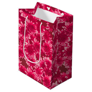 Sac Cadeau Moyen Motif moderne Dahlia graphique, Bourgogne et rose