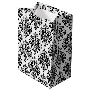 Sac Cadeau Moyen Motif noir et blanc élégant de damassé