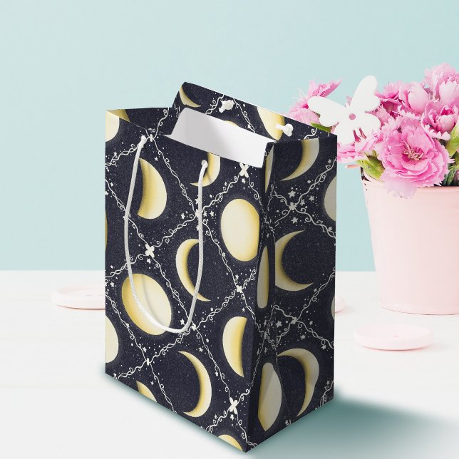 Sac Cadeau Moyen Motif Phases de lune céleste (Moon Phases Pattern Gift Bag)