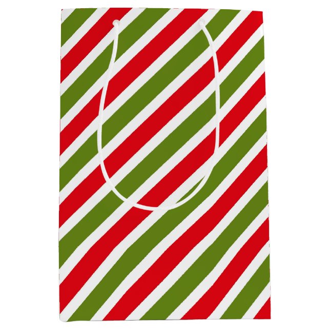 Sac Cadeau Moyen motif rayé rouge vert et blanc (Devant)