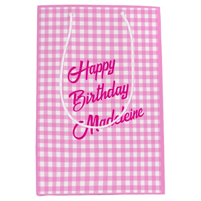 Sac Cadeau Moyen Motif rose et blanc En vichy (Devant)