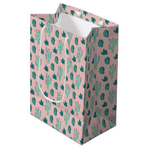 Sac Cadeau Moyen Motif rose et vert mignon Cactus