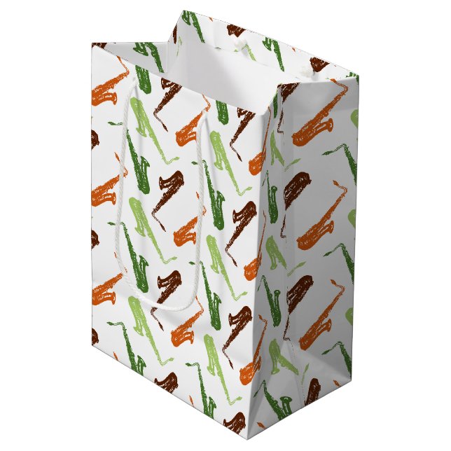 Sac Cadeau Moyen Motif saxophone (Devant Angle)
