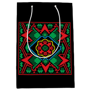 Sac Cadeau Moyen Motif tribal letton géométrique noir, rouge, vert