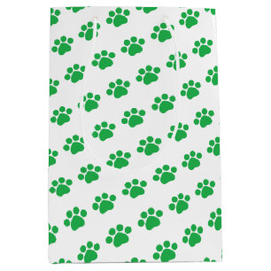 Sac Cadeau Moyen Motif vert d'empreinte de patte