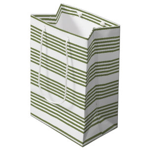 Sac Cadeau Moyen Motif vert olive et blanc cinq bandes
