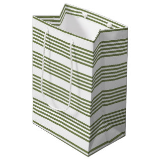 Sac Cadeau Moyen Motif vert olive et blanc cinq bandes