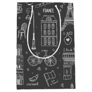 Sac Cadeau Moyen Motif Whimsical Paris Doodles