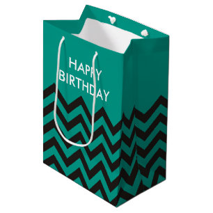 Sac Cadeau Moyen Motif ZIGZAG - noir + votre arrière - plan & texte
