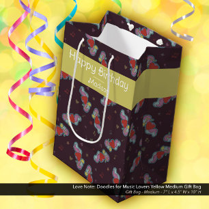Sac Cadeau Moyen Musique Lover Doodles Thème Anniversaire Fête Jaun