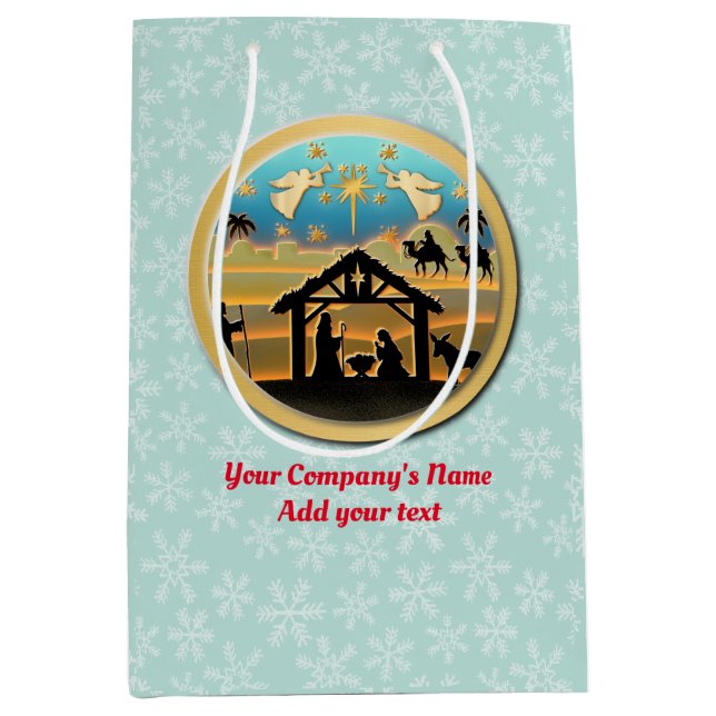 Sac Cadeau Moyen Nativité de Noël Bébé Jésus dans la scène Manger (Devant)