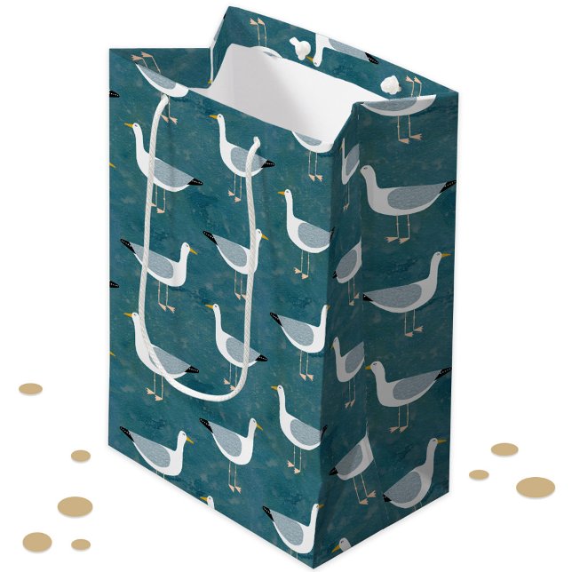 Sac Cadeau Moyen Nautique Seagull (Nautical Seagull fun coastal bird gift bag)