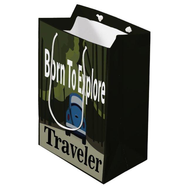 Sac Cadeau Moyen Né Pour Explorer Road Trip (Devant Angle)