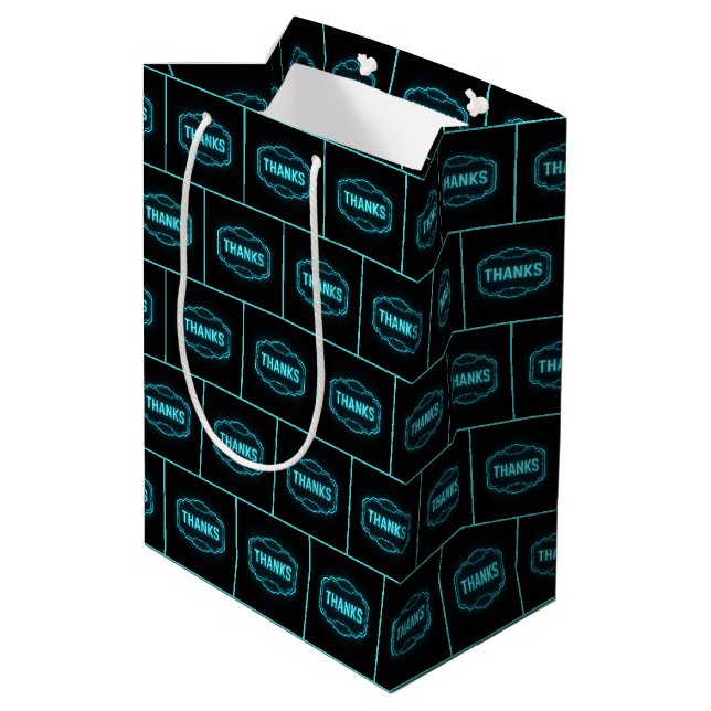 Sac Cadeau Moyen Neon brillant Merci Connexion Noir (Dos Angle)