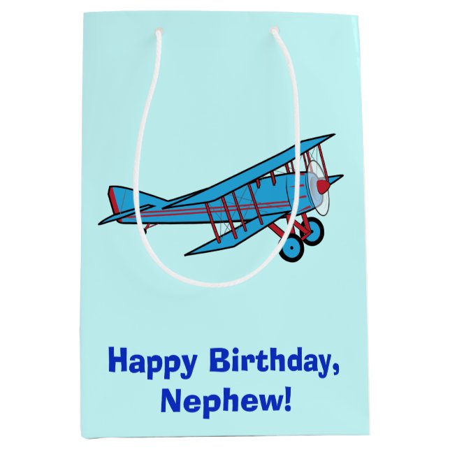 Sac Cadeau Moyen Neveu de joyeux anniversaire avec l'avion (Devant)