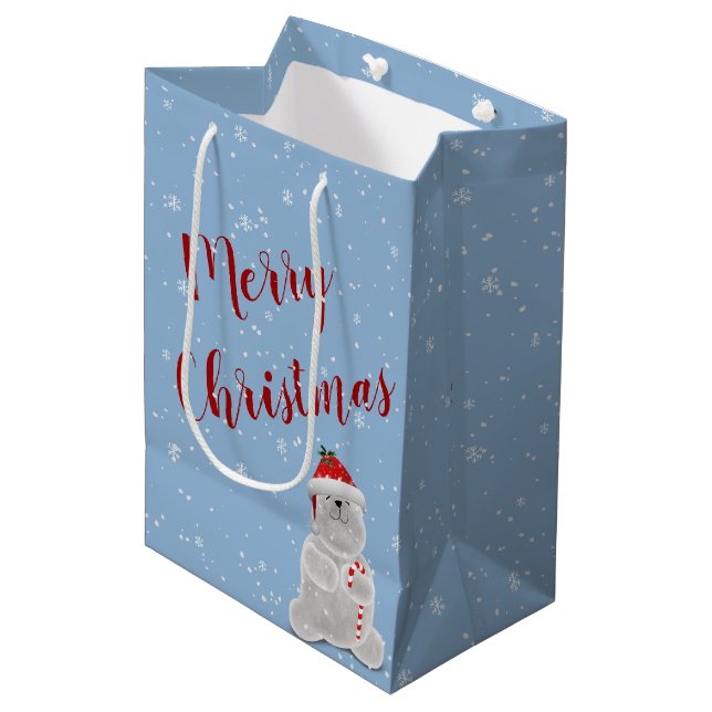 Sac Cadeau Moyen Noël à l'ours polaire (Devant Angle)