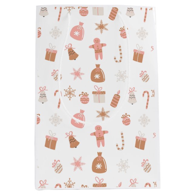 Sac Cadeau Moyen Noël à thème rose (Devant)
