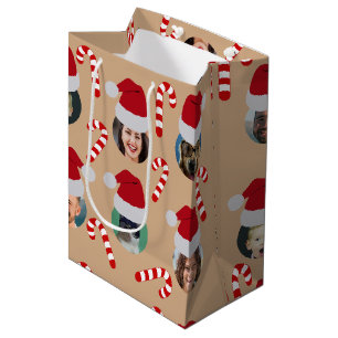 Sac Cadeau Moyen Noël Amusant Photo de famille Chapeaux de Père Noë