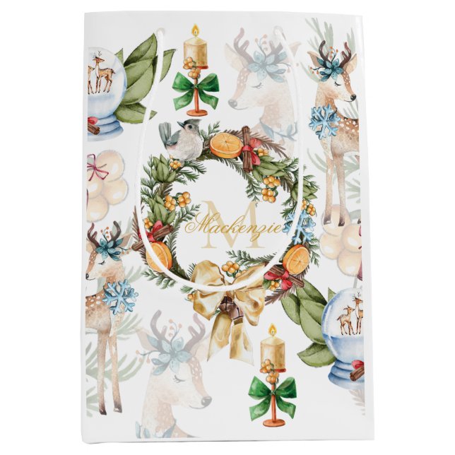 Sac Cadeau Moyen Noël aquarelle personnalisé (Devant)