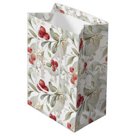 Sac Cadeau Moyen Noël botanique chic blanc élégant