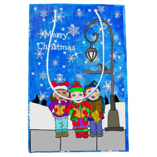 Sac Cadeau Moyen Noël Caroling Enfants Festive Vacances