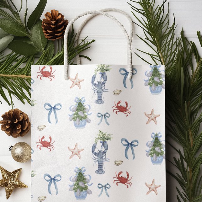 Sac Cadeau Moyen Noël côtier Homard nautique et Crabe vacances (Créateur téléchargé)