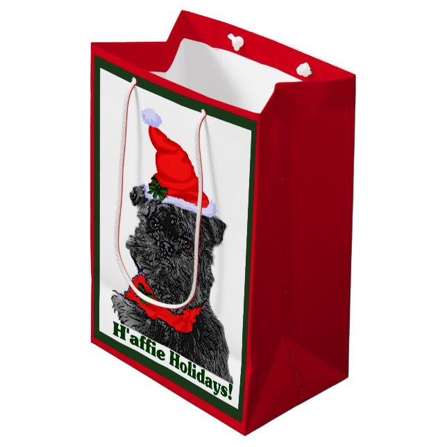 Sac Cadeau Moyen Noël d'Affenpinscher (Devant Angle)