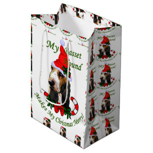 Sac Cadeau Moyen Noël d'amants de Basset Hound