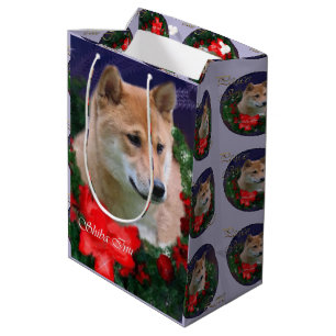 Sac Cadeau Moyen Noël d'amants de Shiba Inu