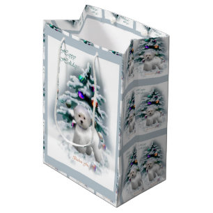 Sac Cadeau Moyen Noël de Bichon Frise