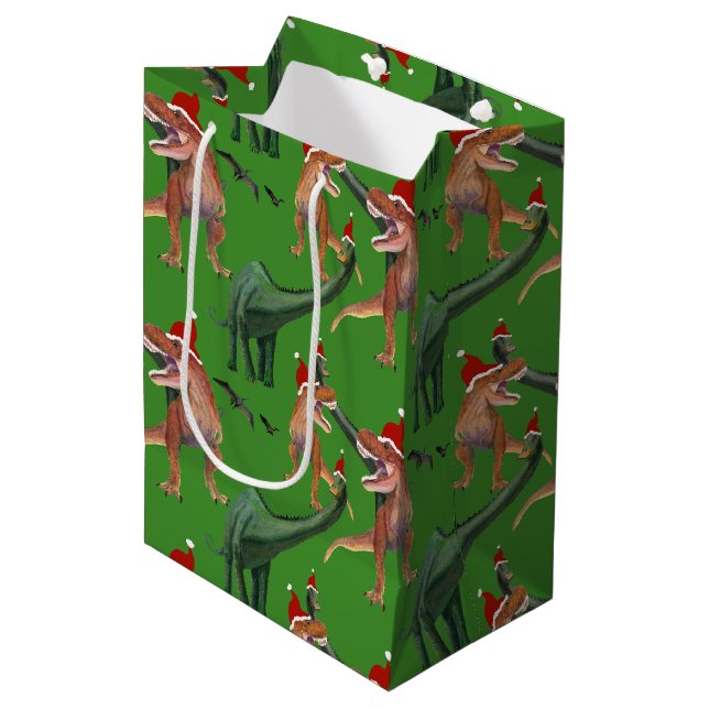 Sac Cadeau Moyen Noël de Dinosaur (Devant Angle)