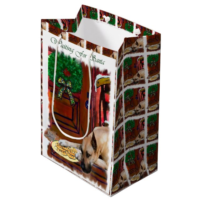 Sac Cadeau Moyen Noël de Great Dane (Fawn) (Devant Angle)