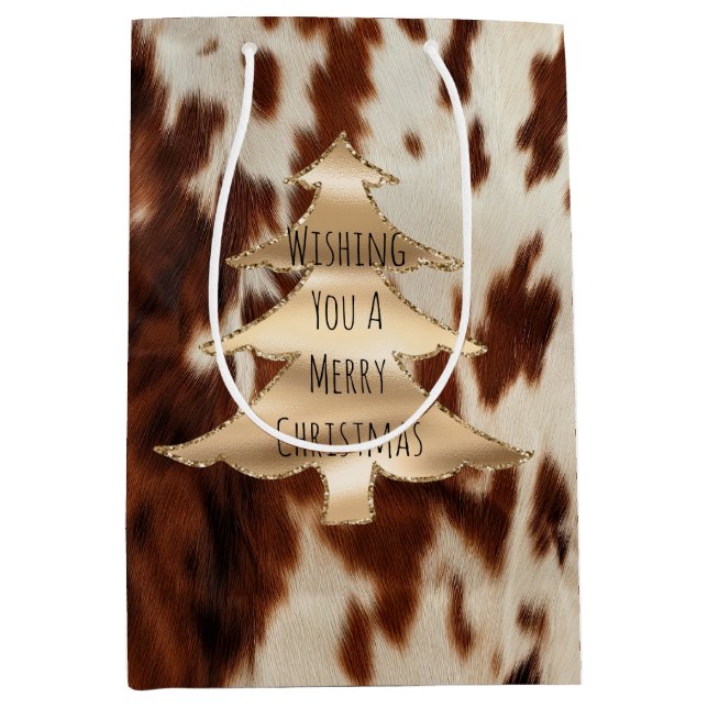 Sac Cadeau Moyen Noël de la vache Brown Western Cream (Devant)