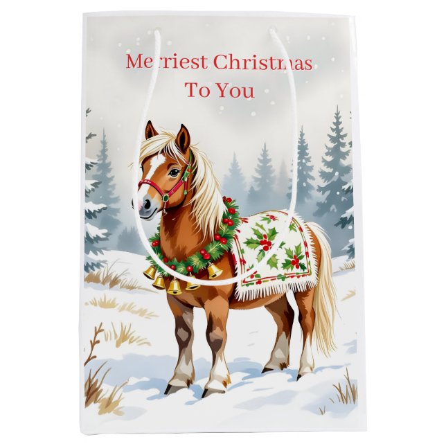 Sac Cadeau Moyen Noël de Shetland Pony (Devant)