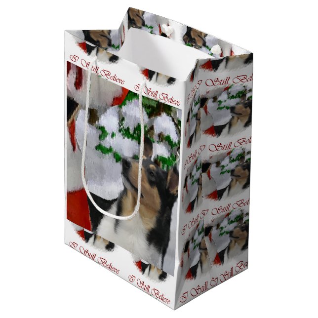 Sac Cadeau Moyen Noël de Smooth Collie (Devant Angle)