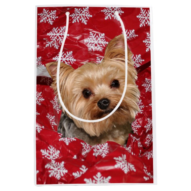 Sac Cadeau Moyen Noël de Yorkie (Devant)