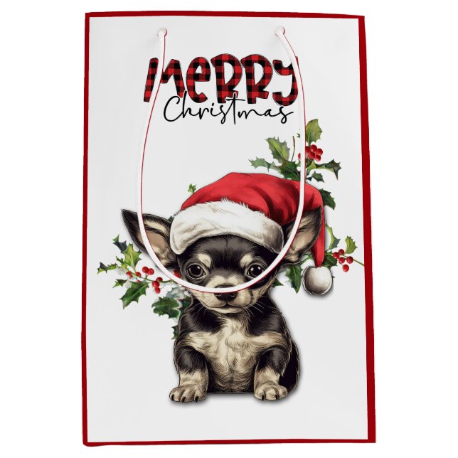 Sac Cadeau Moyen Noël du Chihuahua du Père Noël (Devant)