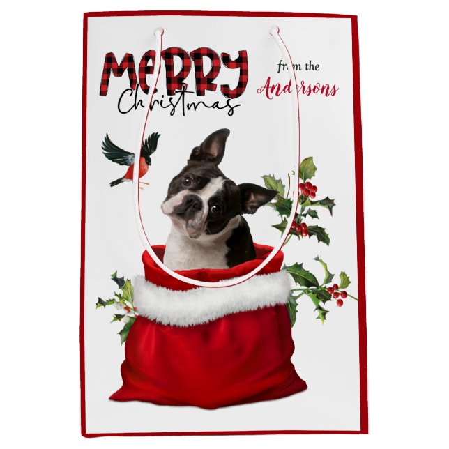 Sac Cadeau Moyen Noël du mignon Boston Terrier Dog (Devant)
