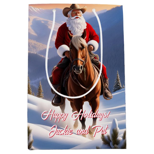 Sac Cadeau Moyen Noël du Père Noël équitation (Devant)