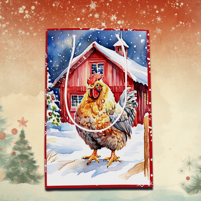 Sac Cadeau Moyen Noël Festif de poulet mignon (Créateur téléchargé)