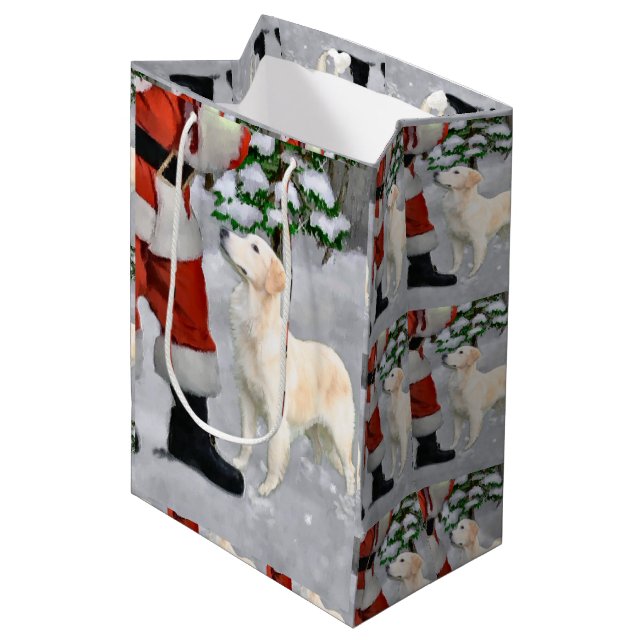 Sac Cadeau Moyen Noël Golden Retriever (Devant Angle)