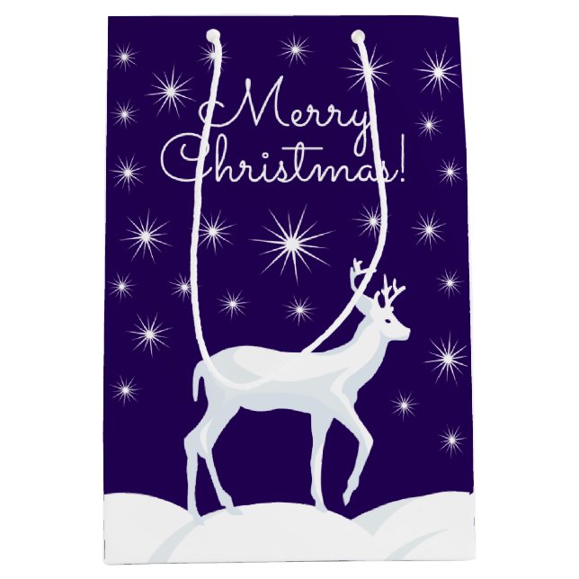 Sac Cadeau Moyen Noël Joli renne Neige Night Star Sky (Devant)