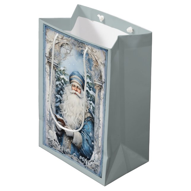 Sac Cadeau Moyen Noël Pale Bleu et Blanc Père (Devant Angle)
