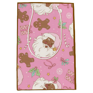 Sac Cadeau Moyen Noël pastel rose Santa noir & ballerine